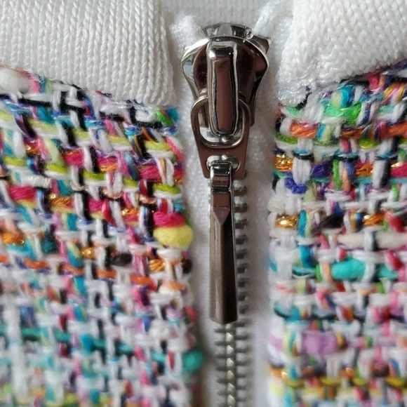Carlisle Collection multi color knit full zip crop jacket white sleeves R $645 - Picture 5 of 13